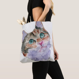 Tote Bag Chat à l'aquarelle