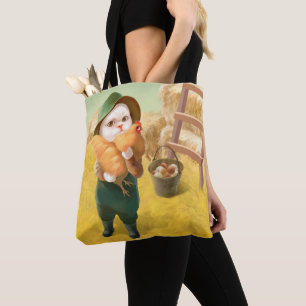 Tote Bag Chat adorable avec Hen à la ferme