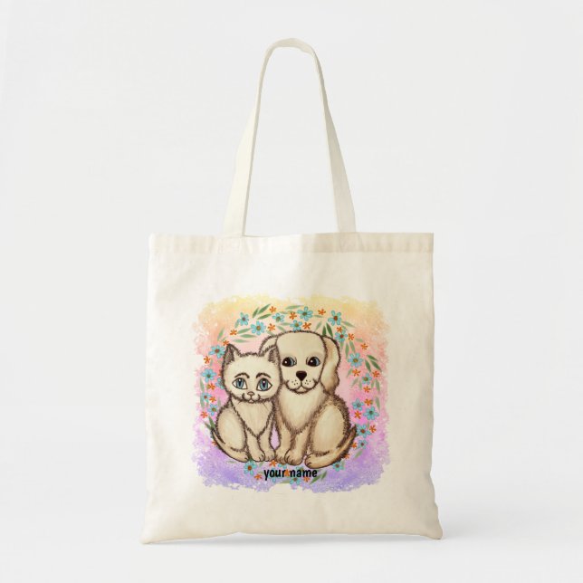 Tote Bag Chat aime le chien (Devant)
