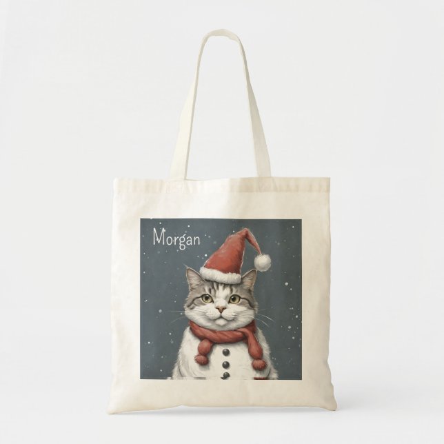 Tote Bag Chat amusant Noël Snowman mignonne (Devant)