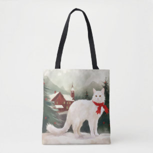 Tote Bag Chat Angora turc en Noël de neige