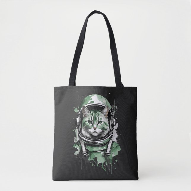 Tote Bag Chat astronaute vert Splash (Devant)