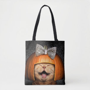 Tote Bag Chat aux cheveux Citrouilles