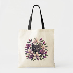 Tote Bag Chat avec des fleurs