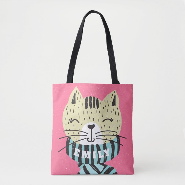 Tote Bag chat avec écharpe d'hiver (Devant)