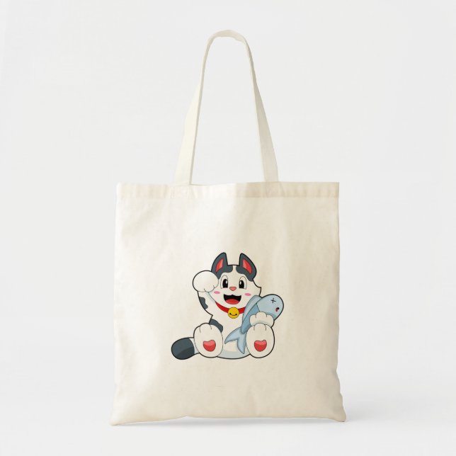 Tote Bag Chat avec poisson (Devant)