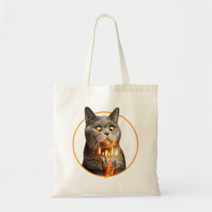 Tote Bag Chat avec verre d'anniversaire
