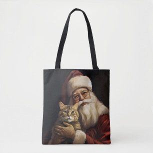 Tote Bag Chat Bengal avec le Père Noël Festif de Noël