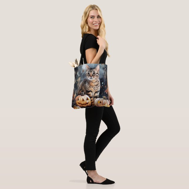 Tote Bag Chat Bengale D'Halloween Avec Peur Citrouille (Sur le modèle)