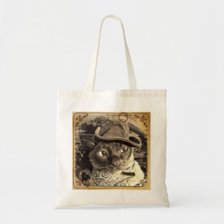 Tote Bag Chat birman dans le vêtement occidental, sépia, 2