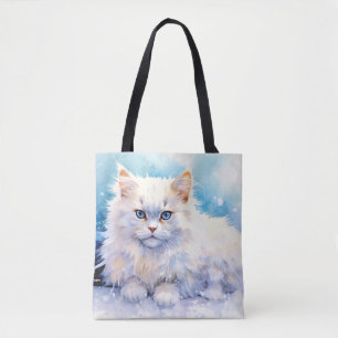 Tote Bag Chat blanc à la neige