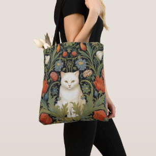 Tote Bag Chat blanc Art nouveau dans le jardin