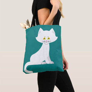 Tote Bag Chat Blanc Minimaliste Chaton