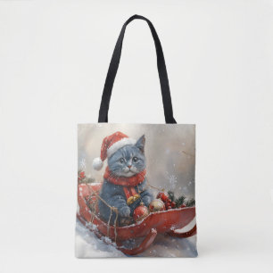 Tote Bag Chat bleu oriental dans un traîneau Laissez neige