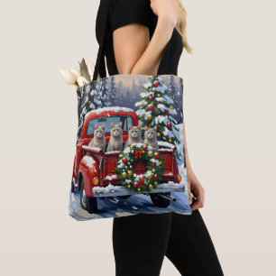 Tote Bag Chat Bleu Oriental Noël Camion Rouge Fêtes