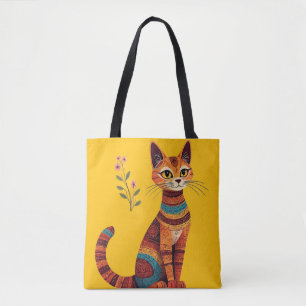 Tote Bag Chat bohème tribal mignon art folklorique avec des