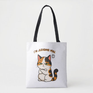 Tote Bag Chat calico grincheux - Je vous juge