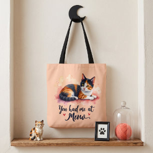 Tote Bag Chat Calico Vous M'avez Eu à Miaou Aquarelle