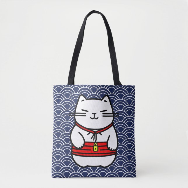Tote Bag Chat chanceux japonais ou Maneki-Neko (Devant)