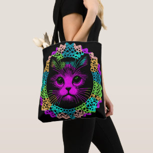 Tote Bag Chat charmant à motif dentelle