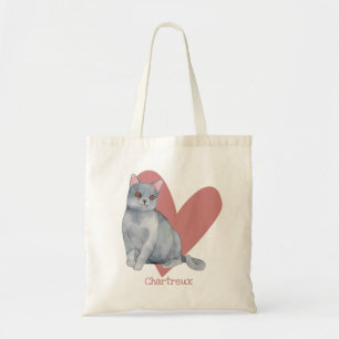 Tote Bag Chat Chartreux Aquarelle Kitty Coeur rose