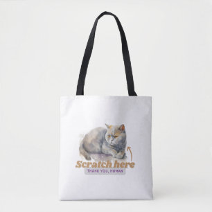 Tote Bag Chat Cheeky "Scratch Here, Merci Human"
