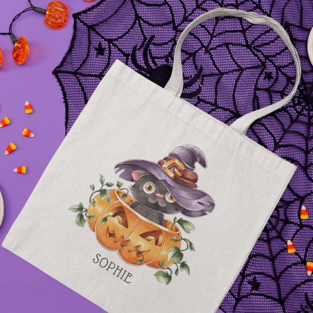 Tote Bag Chat Citrouille d'Halloween à l'aquarelle (Créateur téléchargé)