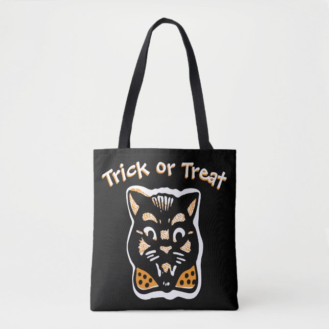 Tote Bag Chat classique d'Halloween | Trick foncé ou traite (Devant)