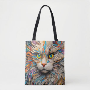 Tote Bag Chat Colorful Animal Enchanter Abstrait