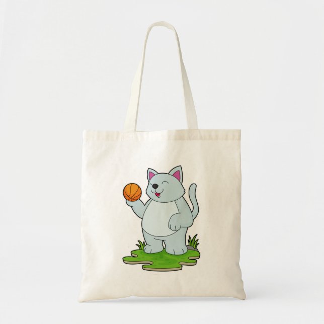 Tote Bag Chat comme joueur de basket-ball avec basket-ball (Devant)