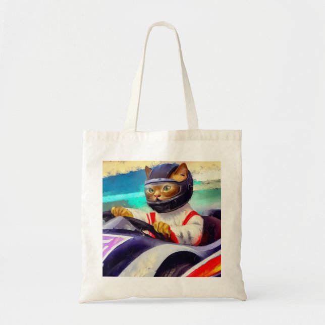 Tote Bag Chat conduisant une voiture de course (Devant)