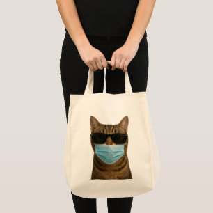 Tote Bag Chat cool avec des nuances et un masque