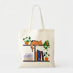 Tote Bag Chat couché sur une étagère, livre de chat et c