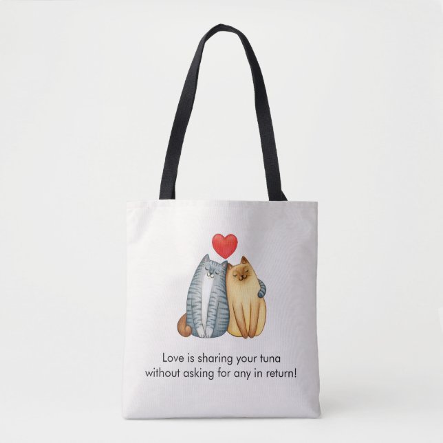 Tote Bag Chat Couple Amateurs Cute Funny Heureuse Sainte-Va (Devant)