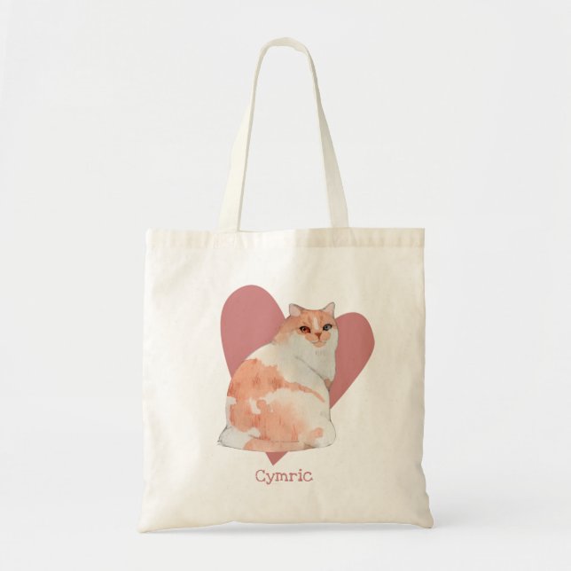 Tote Bag Chat Cymric Aquarelle Kitty Coeur rose (Devant)