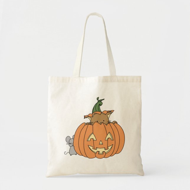 Tote Bag Chat d’automne en Citrouille Jack’o’lanterne et so (Devant)