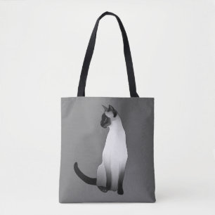 Tote Bag Chat dans le noir, blanc siamois et le gris/gris