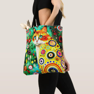 TOTE BAG CHAT D'ART COLORÉ BLANC ADORABLE
