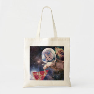 Tote Bag Chat d'astronaute chassant une tranche de pizza