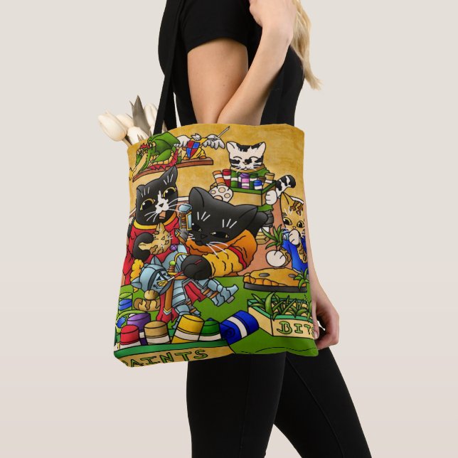 Tote Bag Chat de chevalier miniature modèle de peinture cha (De près)