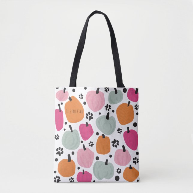 Tote Bag Chat de chien Citrouille de saison d'automne Paste (Devant)