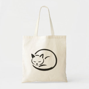 Tote Bag Chat de couchage minimaliste - Brush d'encre sur S
