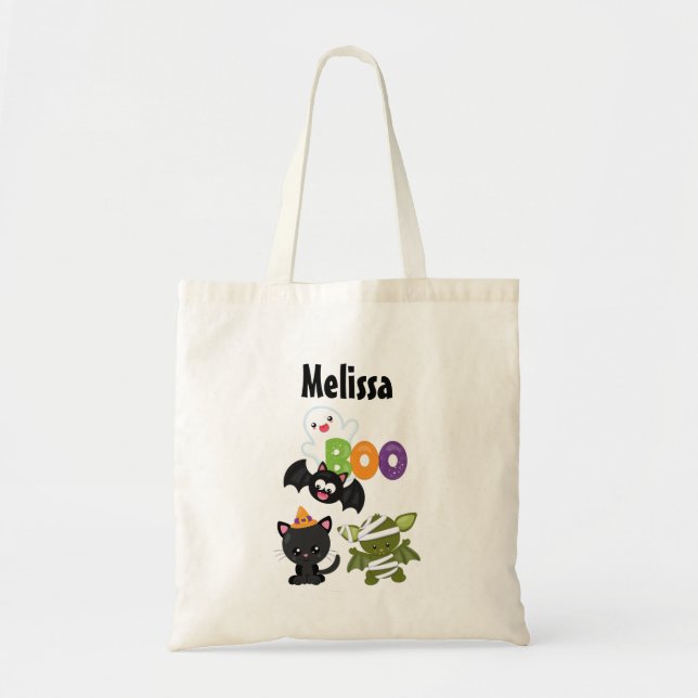 Tote Bag Chat de Cute Halloween, bat, mummy et ghost (Devant)