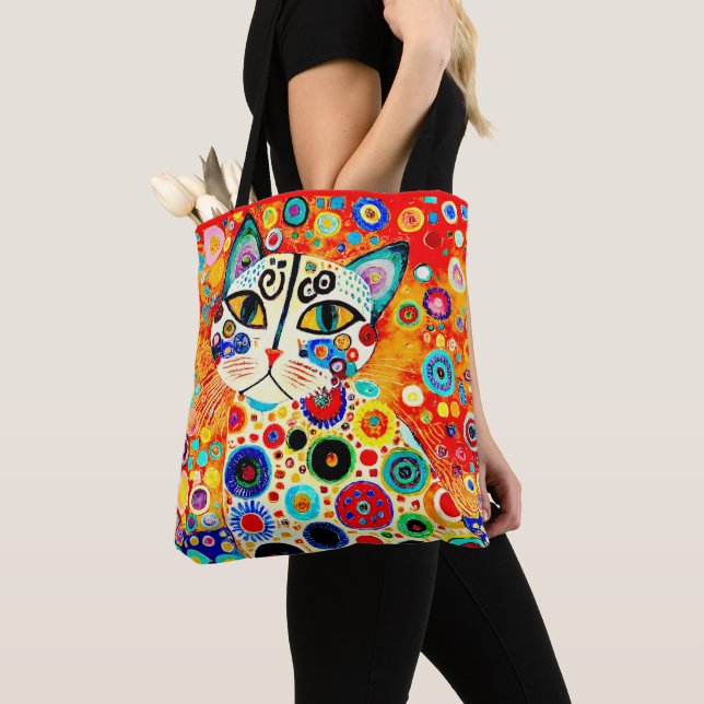 TOTE BAG CHAT DE DESSIN ABSTRAIT COLORÉ (De près)