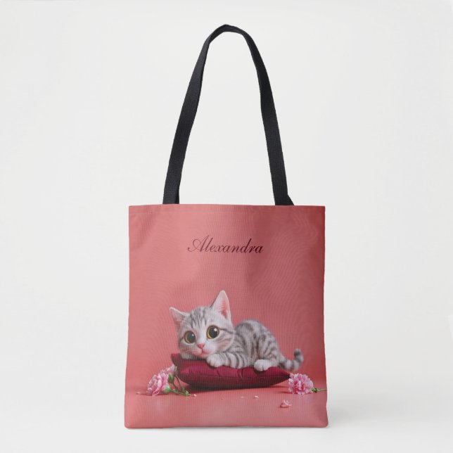 Tote Bag Chat de janvier mignon avec oeillets (Devant)
