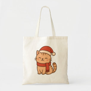 Tote Bag Chat de Noël Kawaii avec écharpe