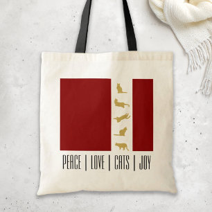 Tote Bag Chat de Noël Moderne Rouge Or