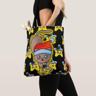Tote Bag Chat de Noël Père Noël Kitty avec étoile d'or