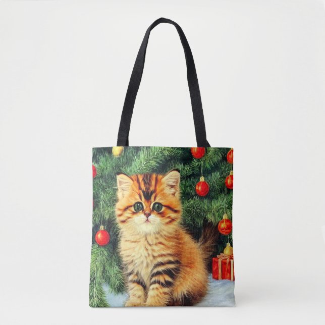 Tote Bag Chat de Noël Vintage (Devant)