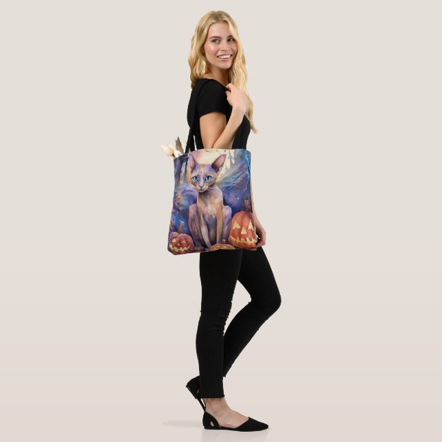 Tote Bag Chat d'Halloween Abyssinian avec la peur Citrouill (Sur le modèle)